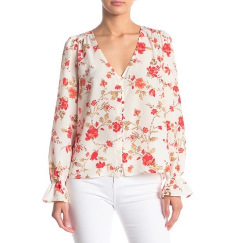 JOIE Bolona Ruffle Sleeve Floral Blouse